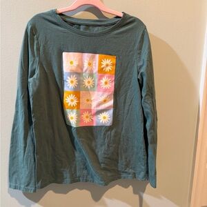 Cat & Jack Teal Green Long-Sleeve Tee with Daisy Grid